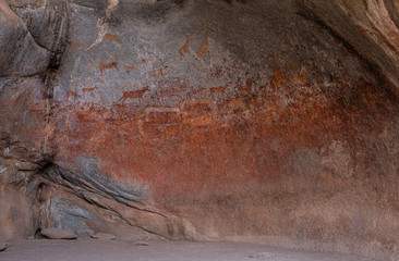 Historical paintings in the Nswatugi Cave, Matopos National Park Zimbabwe