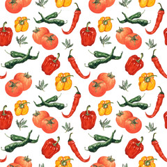 Watercolor Vegetable Pattern. Seamless Pattern. Hand Drawn Vegetable. Digital Paper.