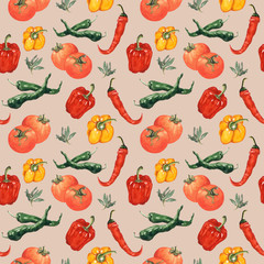 Watercolor Vegetable Pattern. Seamless Pattern. Hand Drawn Vegetable. Digital Paper.