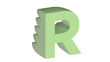 3D ENGLISH ALPHABET MADE OF ABSTRACT LIGHT GREEN LEAF SHAPED BLOCKS : R