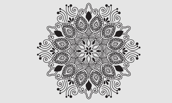 Vector ornamental round floral pattern Design black and white color. Round tattoo mehndi style with modern design and decoration. Luxury Design for background, cover, print flyer, banner.