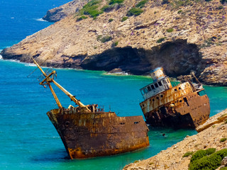 Olympia Shipwreck near Kalotaritissa beach, Amorgos island, Cyclades, Greece