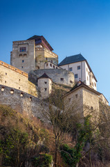 Fototapeta na wymiar Trencin castle towers on the hill top,Slovakia