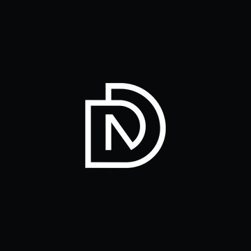Minimal elegant monogram art logo. Outstanding professional trendy awesome artistic DN ND initial based Alphabet icon logo. Premium Business logo White color on black background