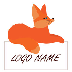 Cute little red fox lies and looks forward. Isolated character on a white background in flat style. Template with copyspace for website, social media. Can be used as mascot