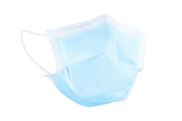 Light blue realistic wear medical face mask front view isolated with clipping path