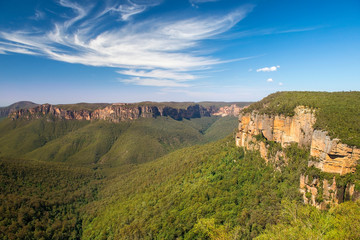 Fototapeta na wymiar Grose Valley views from Govetts Leap Lookout, Blue Mountains National Park, New South Wales, Australia