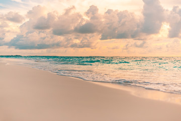 Sea sand sky concept, sunset colors clouds, horizon, horizontal background banner. Inspirational nature landscape, beautiful colors, wonderful scenery of tropical beach. Beach sunset, summer vacation
