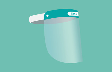 portable protective full antivirus mask waterproof medical face shield, prevent from droplets, aerosols, splashes of liquid, dust blows, sand, and virus protection, vector flat illustration