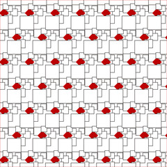 Patrón de cuadrados blancos y círculos rojos