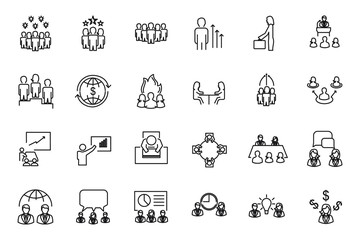 set Team Work icon template for graphic and web design collection. Meeting and more pack symbol logo vector illustration