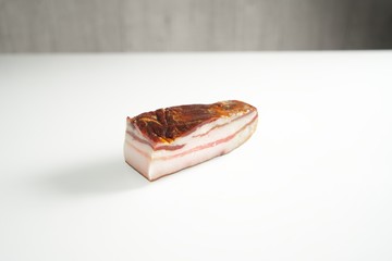 Lard on a white background, lard from Mangalitsa, Slanina (Balkan specialty)
