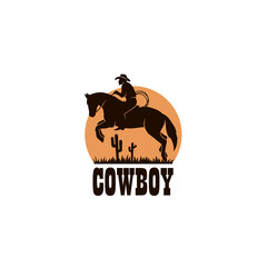 cowboy silhouette with lasso on horse icon isolated on white background for western