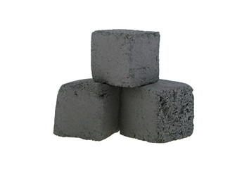 coal for hookah from coconut on a white background isolated