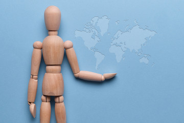 Globalization concept abstract man with world map.