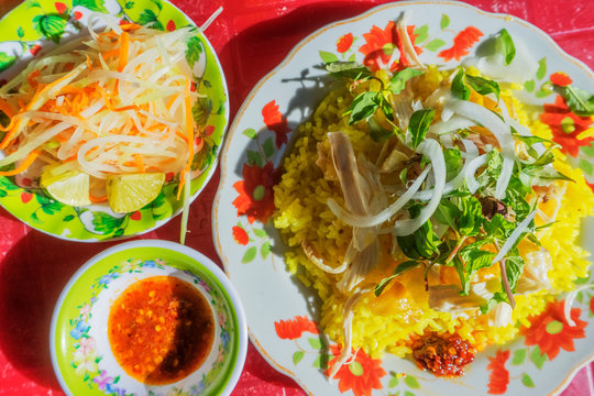 Com Ga Ba Buoi or Chicken rice with paper rice. Vietnamese dish of Hoi An chicken rice, Hoi An, Vietnam