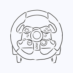 Gaming steering wheel hand drawn outline doodle icon. Gaming device, racing game accessory concept. steering wheel for computer vector sketch illustration