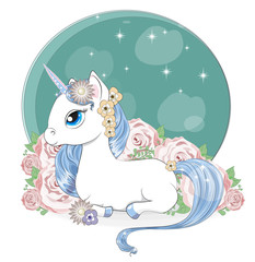 magic unicorn in flower garden