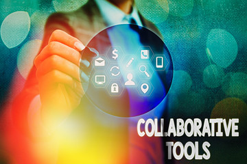 Writing note showing Collaborative Tools. Business concept for Private Social Network to Connect...