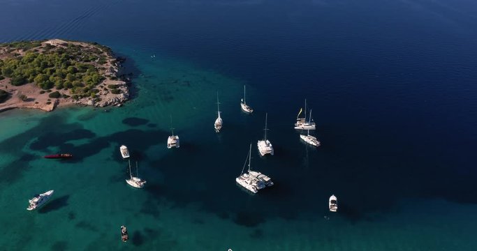 Yachts in the bay of the Greek island of Moni