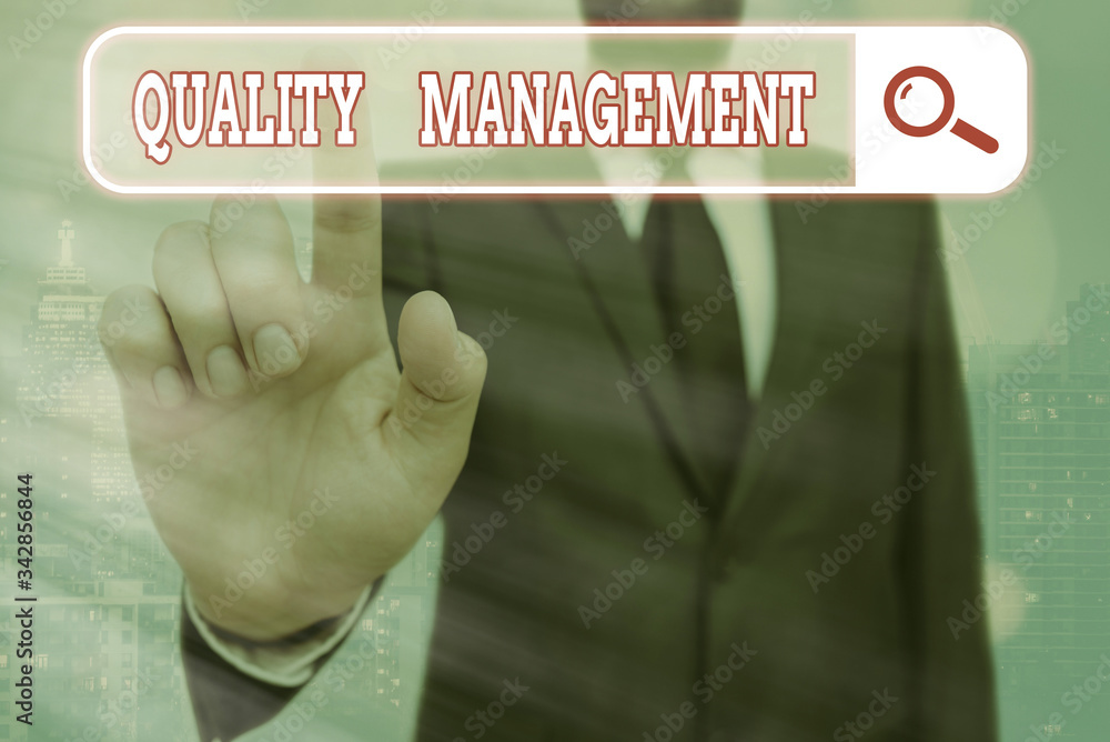 Poster writing note showing quality management. business concept for maintain excellence level high standar