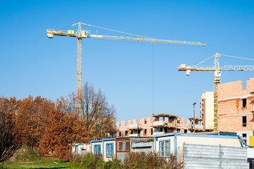 High cranes at the construction site