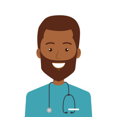 male afro paramedic with stethoscope isolated icon vector illustration design