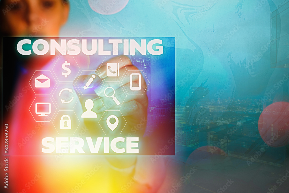 Poster writing note showing consulting service. business concept for experts that offers knowledge to a thi