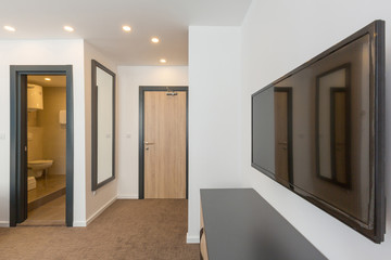 Fototapeta na wymiar Hotel apartment interior with bathroom