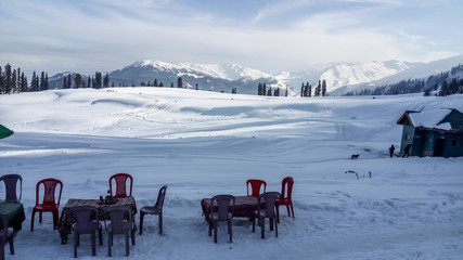 Gulmarg Gondola phase 1, Kungdoor, Kashmir, India. Famous for snow/ice adventure activities snow...