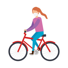 Fototapeta na wymiar young woman with face mask in bike vector illustration design