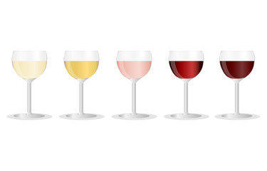 Glasses of wine. Set of glasses with red, white and pink wine. Vector, cartoon illustration.