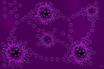 Small illustration with coronavirus covid19 on purple background