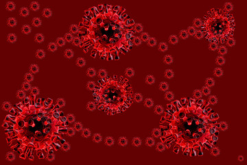 Small illustartion with coronavirus covid19 on red background