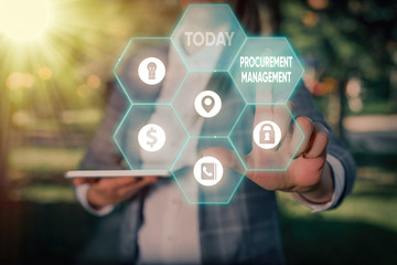 Handwriting text Procurement Management. Conceptual photo buying Goods and Services from External...