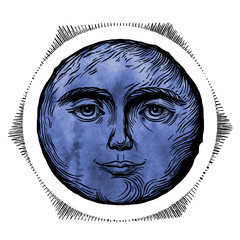 moon graphic on watercolor isolated on white background