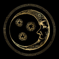 golden crescent antique graphic isolated on black background