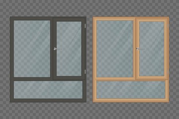 Wooden windows set vector illustration isolated on transparent background
