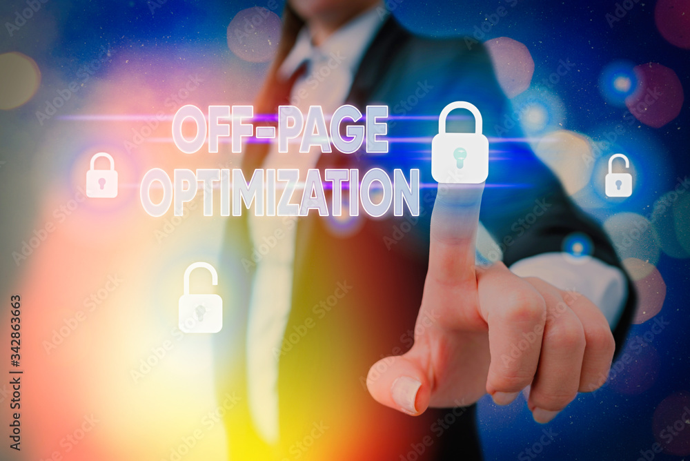 Poster writing note showing off page optimization. business concept for website external process promotiona