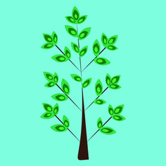 Green tree. Single tree in the forest. Eco life. Wood elements. Botany landscape. Earth collection. Ecosystem, bio concept. Leaf silhouette. Isolated tree. Ecology planet. Season vector illustration.