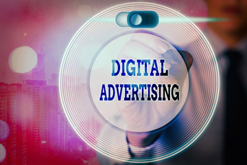 Conceptual hand writing showing Digital Advertising. Concept meaning Online Marketing Deliver...