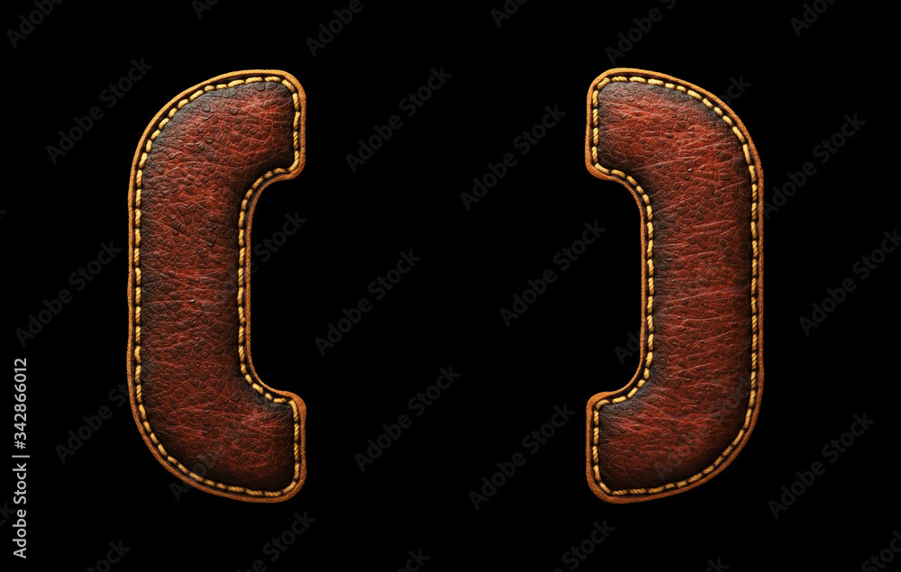 Fototapete set of symbols left and right parentheses made of leather. 3d render font with skin texture isolated