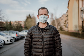 Man Wearing Protective Mask Against Pandemic Coronavirus Covid-19 Sars Epidemic.