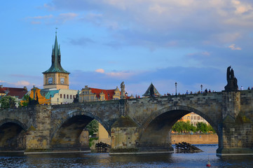 Fototapeta na wymiar Charles bridge on the Vltava river