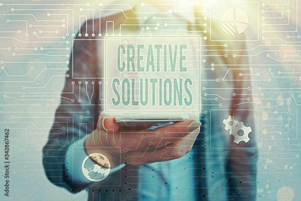 Poster conceptual hand writing showing creative solutions. concept meaning original and unique approach in 
