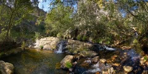 Panorama of beautiful amazing Waterfall landscape in Penedo Furado Vila de Rei, Portugal