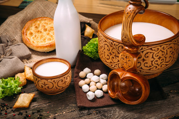 Kazakh traditional kumys horse milk cheese kurt
