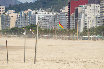 Copacabana beach empty during the coronavirus pandemic quarantine in Rio de Janeiro.