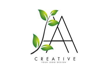 Leaf Letters AA A Logo Design with Green Leaves on a Branch. Letters AA with nature concept.