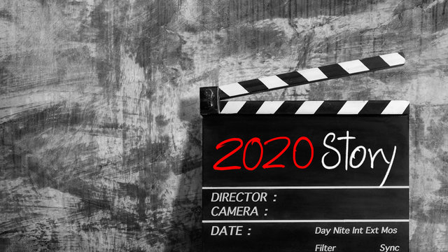 2020 Story. text title on clapperboard.